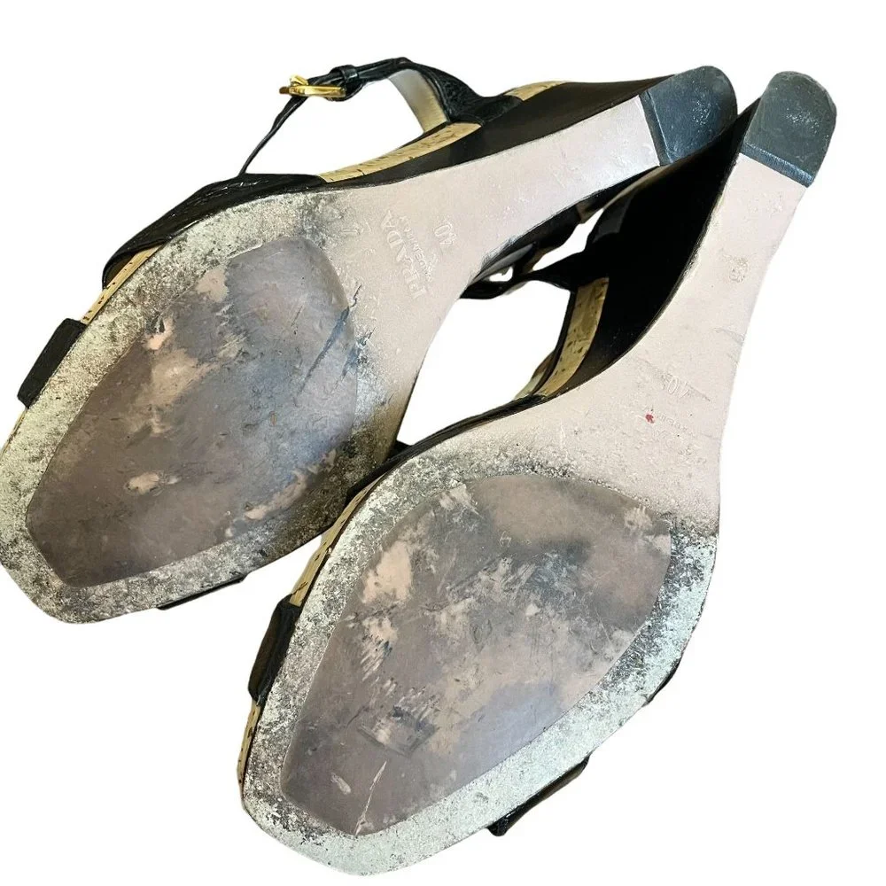 Prada Black and Cork Wedge Sandals Size 40 - Picture 7 of 9